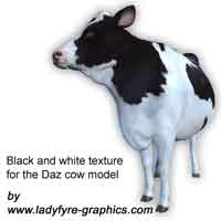 Black and white photorealistic cow texture for the Daz3d cow model.